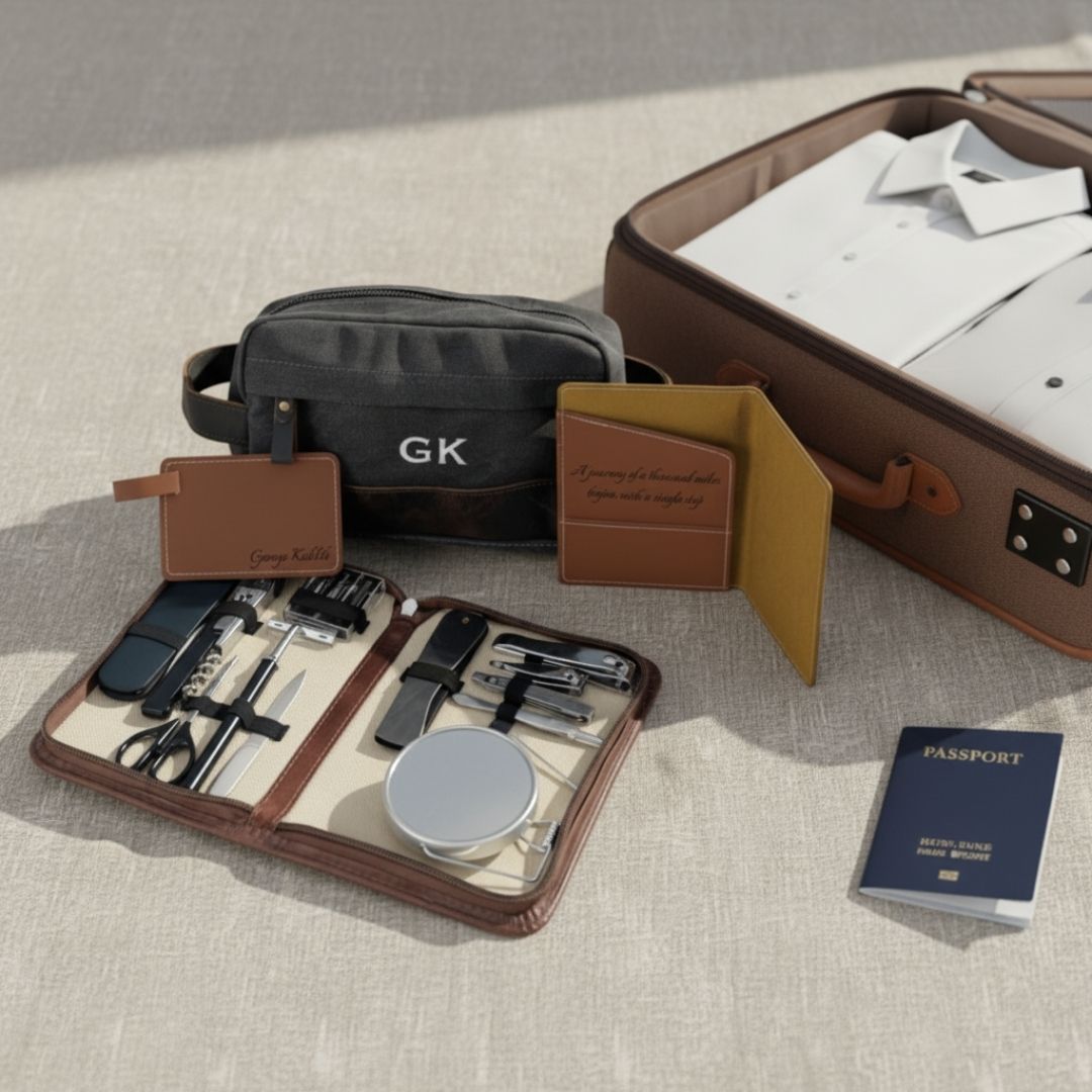 Personalized Travel Essentials for Men - Leather - GroomsDay