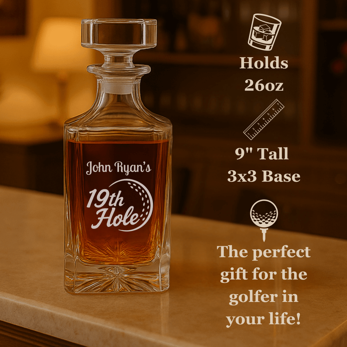 Unique Personalized The 19th Hole Reserve Decanter Customized Retirement Gifts for Men by Groovy Guy