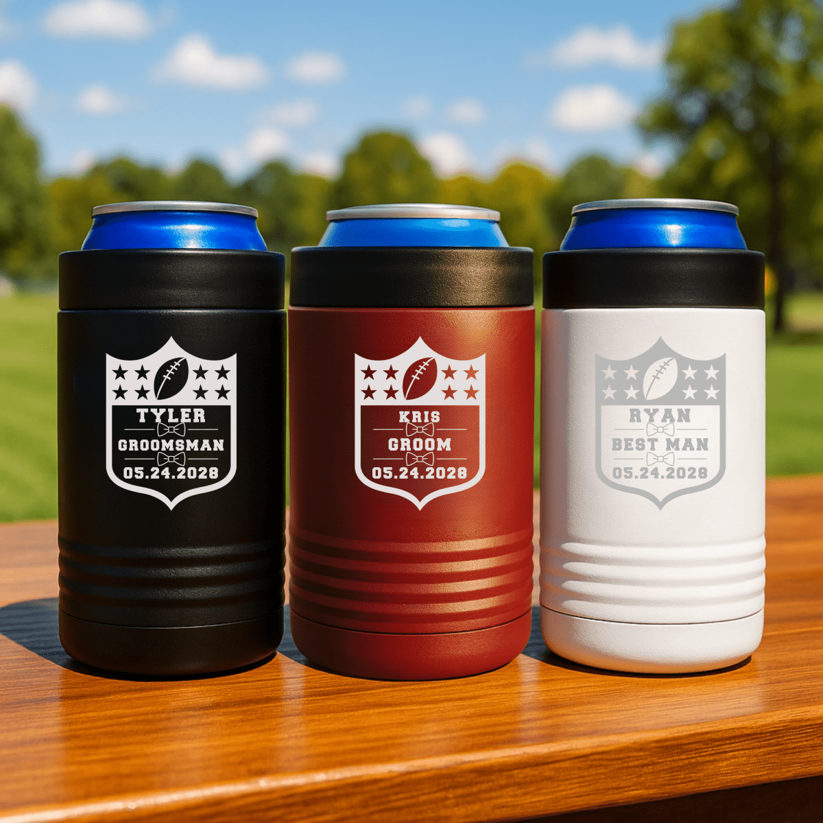 Groomsmen Football Can Cooler - Koozies - GroomsDay