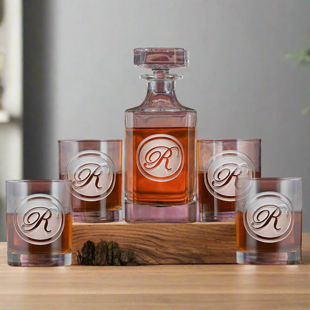 Monogram Man Whiskey Decanter Set Script