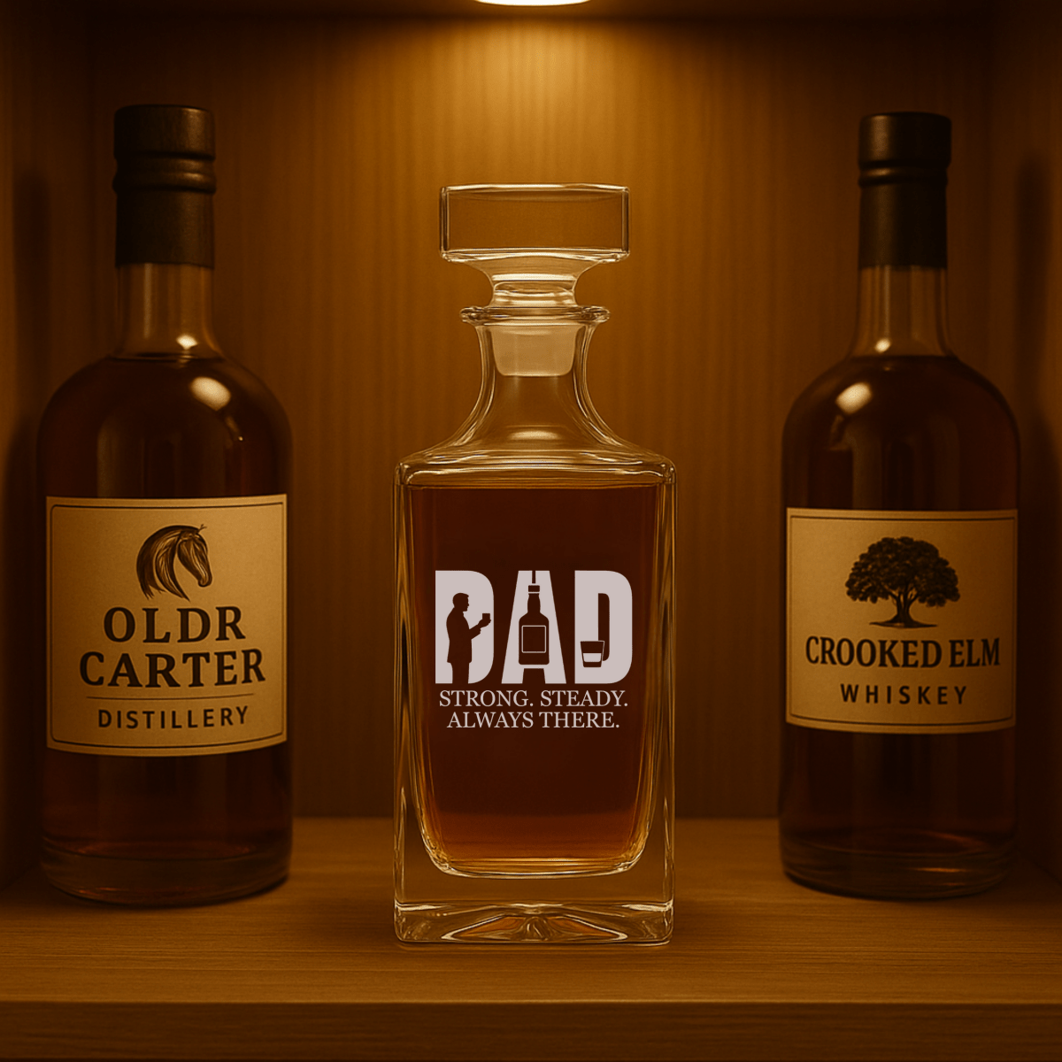 Personalized crystal whiskey decanter for Dad with engraved message