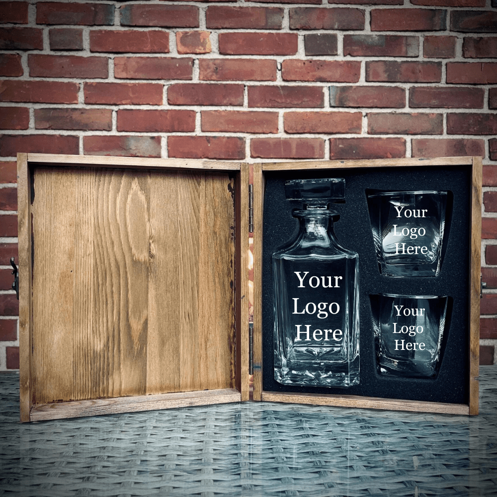 Custom Logo Decanter Box Set - Corporate Gift - GroomsDay