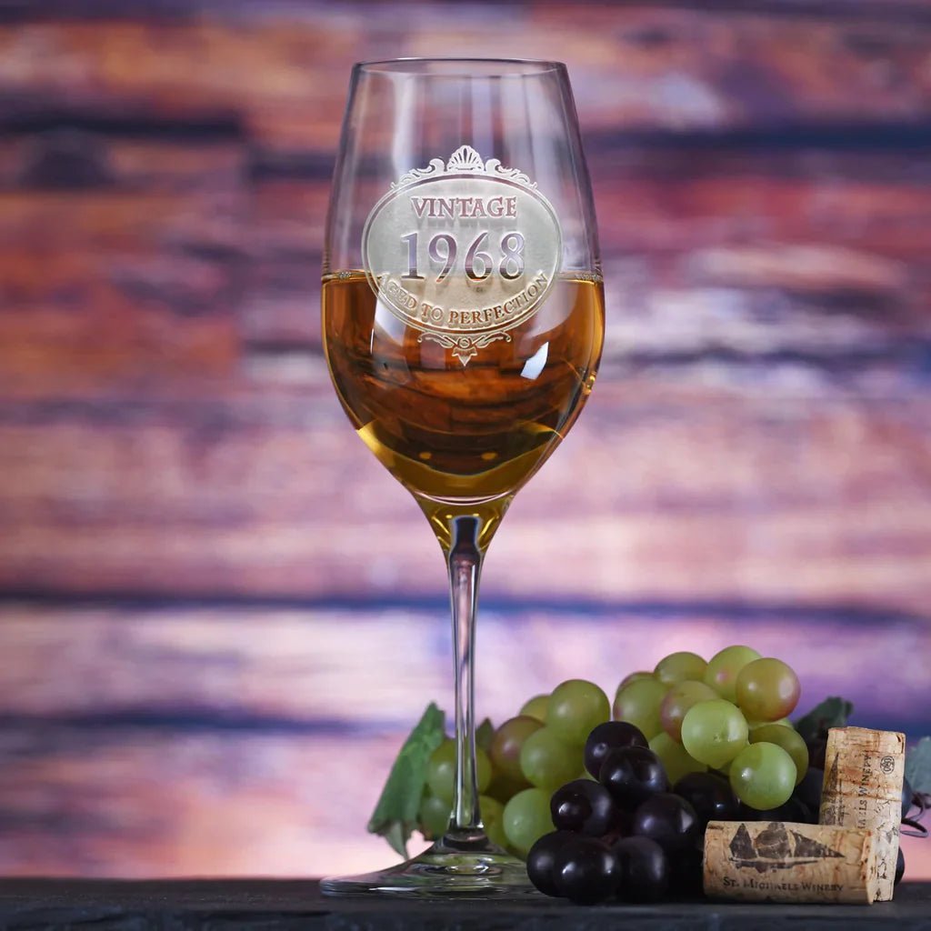 Vintage Year Birthday Crystal Wine Glass - wine - GroomsDay