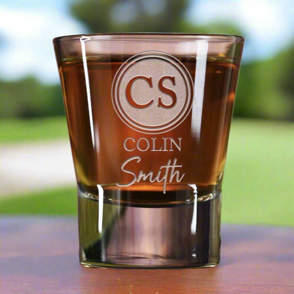 Double Monogram Shot Glass - Shot Glasses - GroomsDay