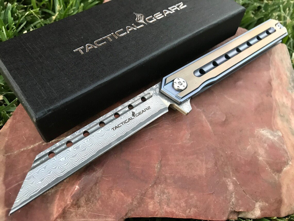 Damascus Steel Pocket Knife - Knives - GroomsDay