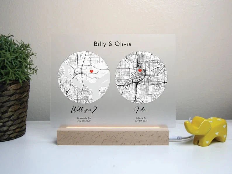 Romantic Map: "First Date to I Do" Plaque - Anniversary - GroomsDay