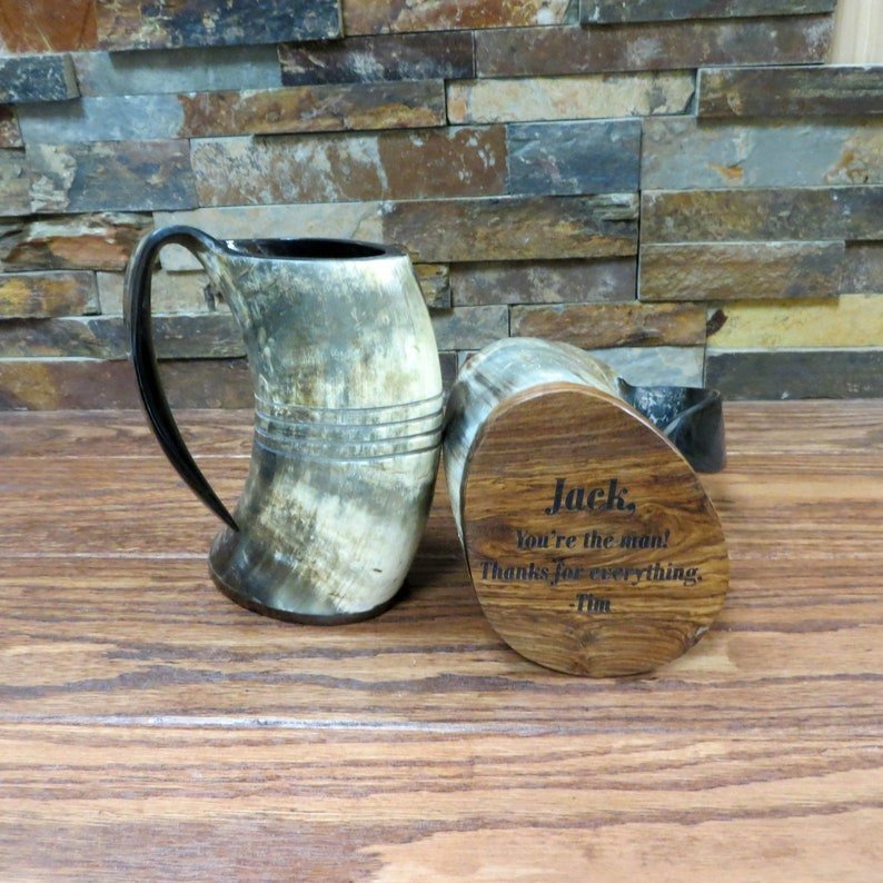 Personalized Buffalo Horn Beer Mug - Drinking Glass - GroomsDay