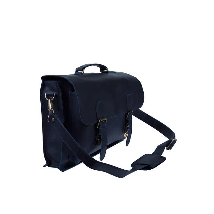 Navy Leather Messenger Bag - Messenger Bag - GroomsDay