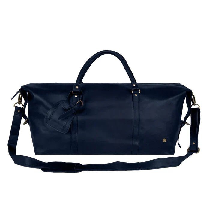 Navy Leather Duffle - Duffel Bags - GroomsDay