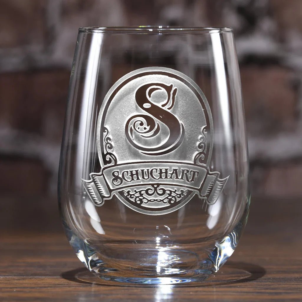 Etched Stemless Wine Glasses Set of 4 - Drinkware - GroomsDay
