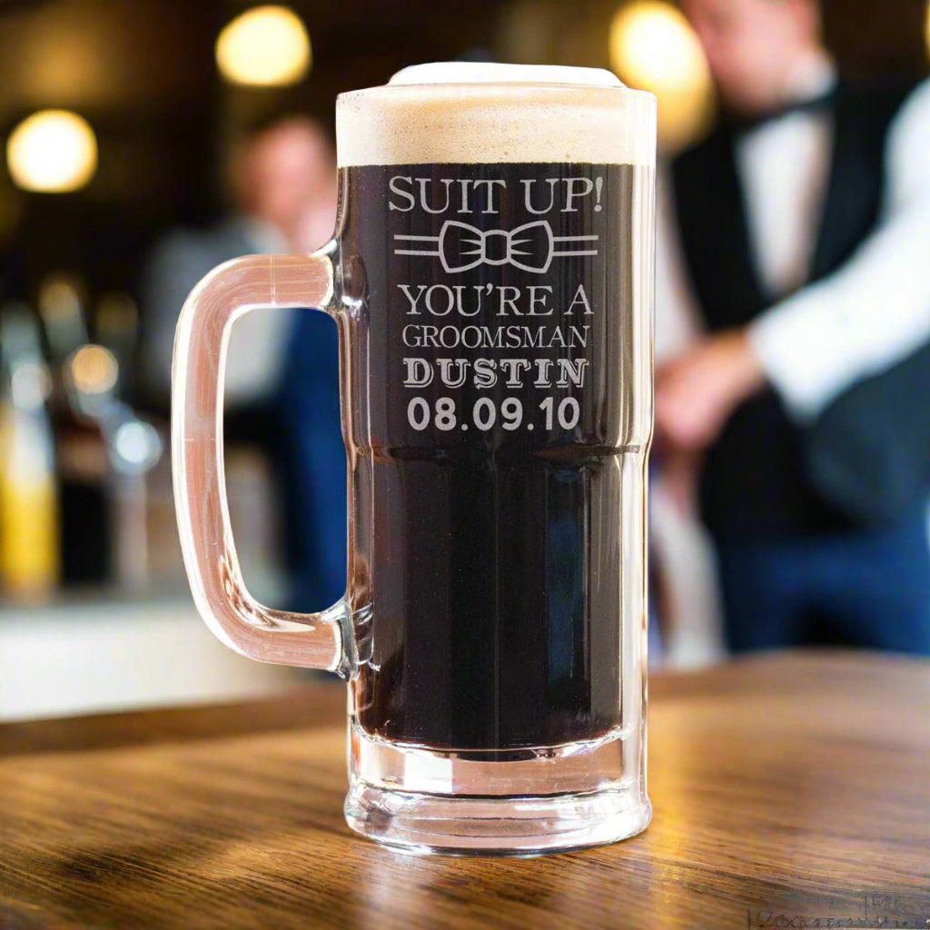 Drinking Glass tall mug Suit up Groomsmen