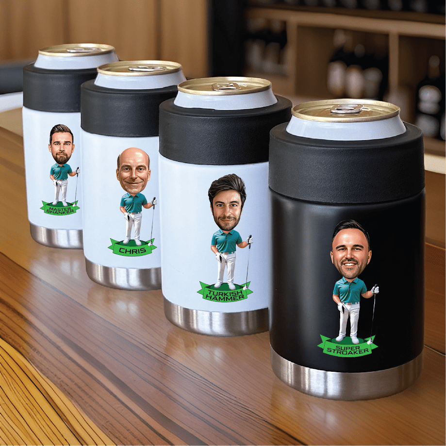 Personalized Golfer Caricature Can Cooler - Personalized Koozie - GroomsDay