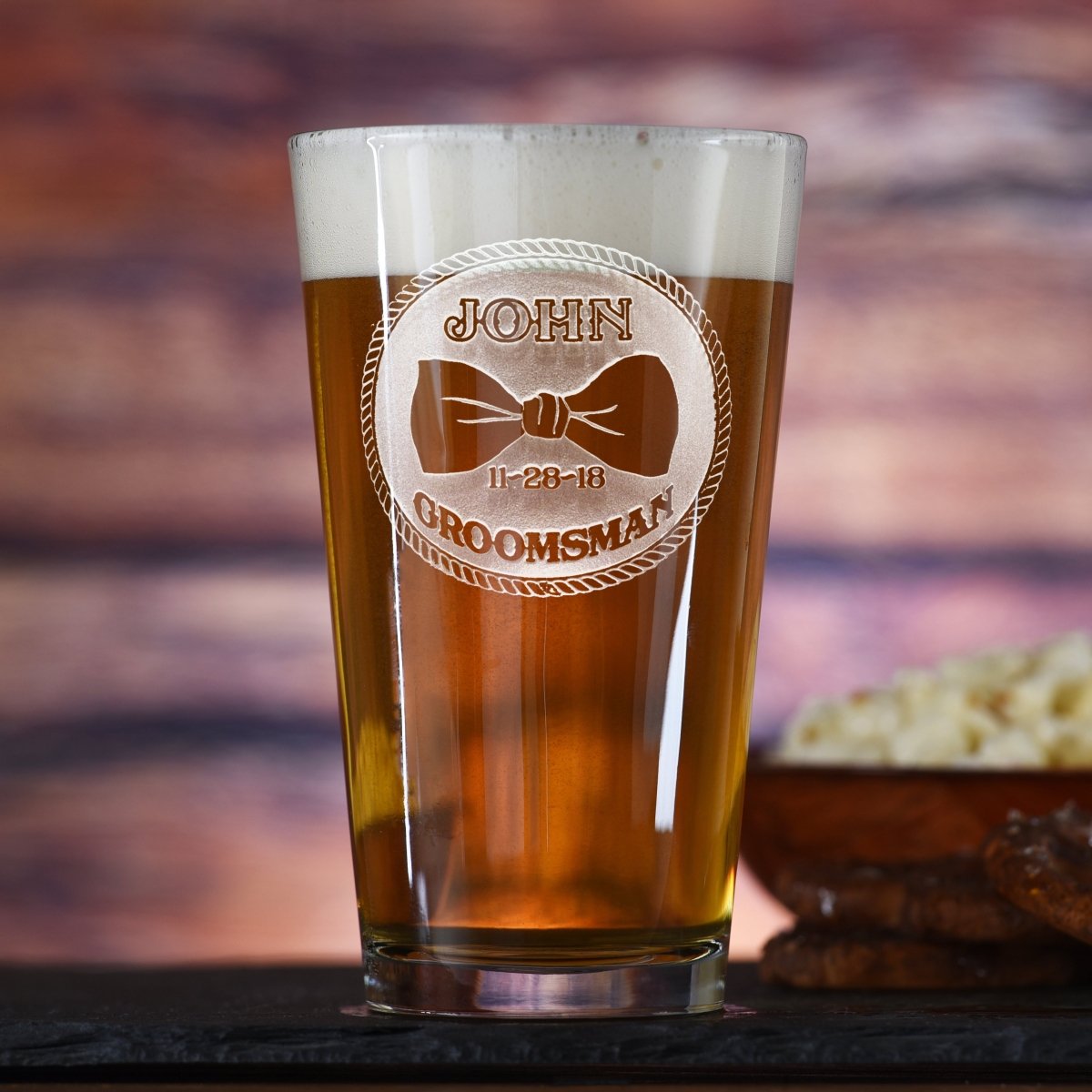 Groomsmen Bowtie Beer Glass - pint glass - GroomsDay
