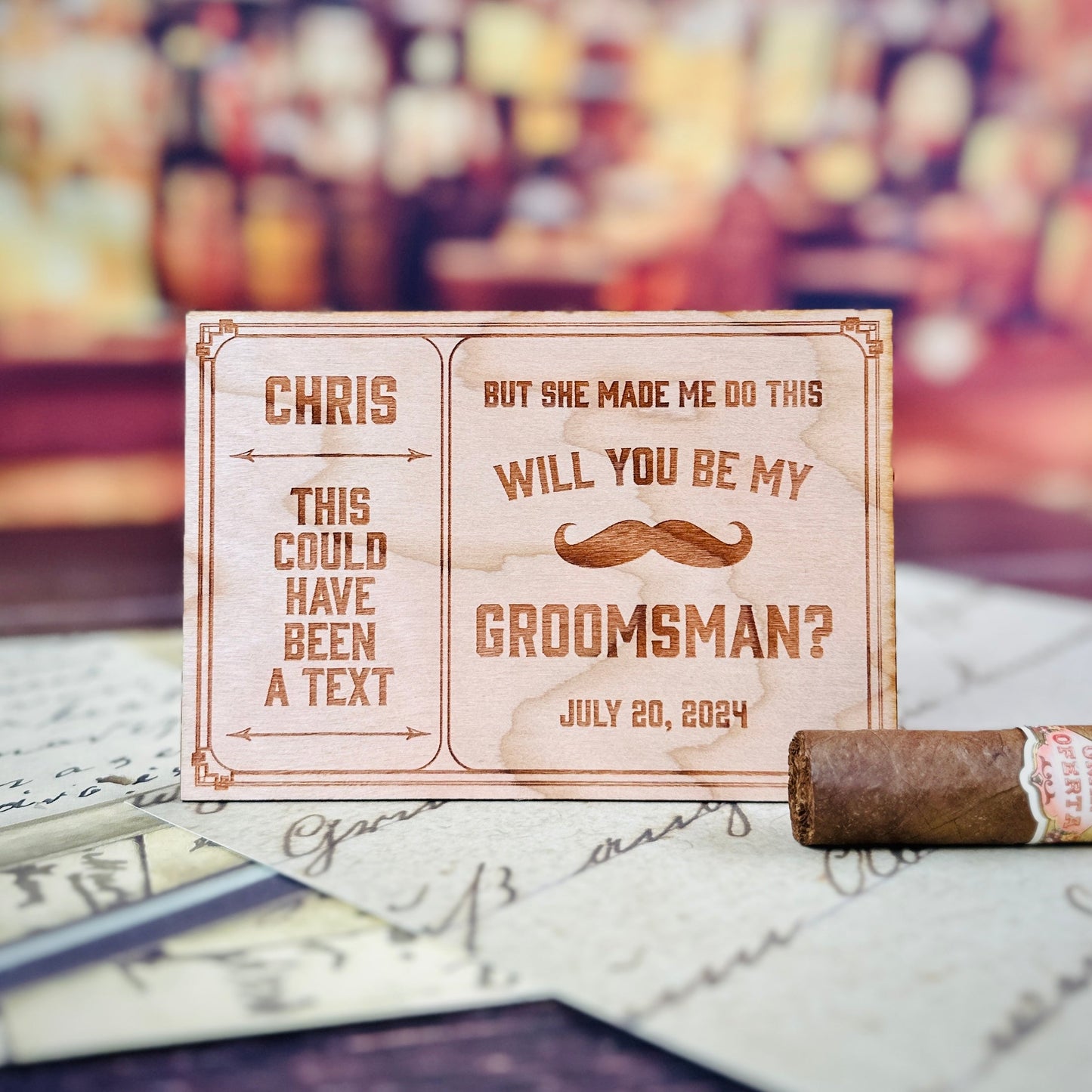 Wooden Groomsmen Proposal Card