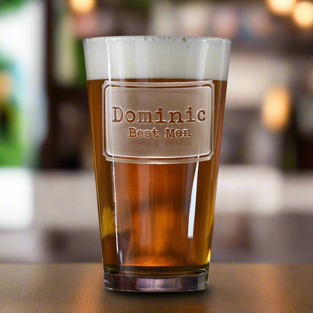 Square Label Personalized Pint Glass - pint glass - GroomsDay