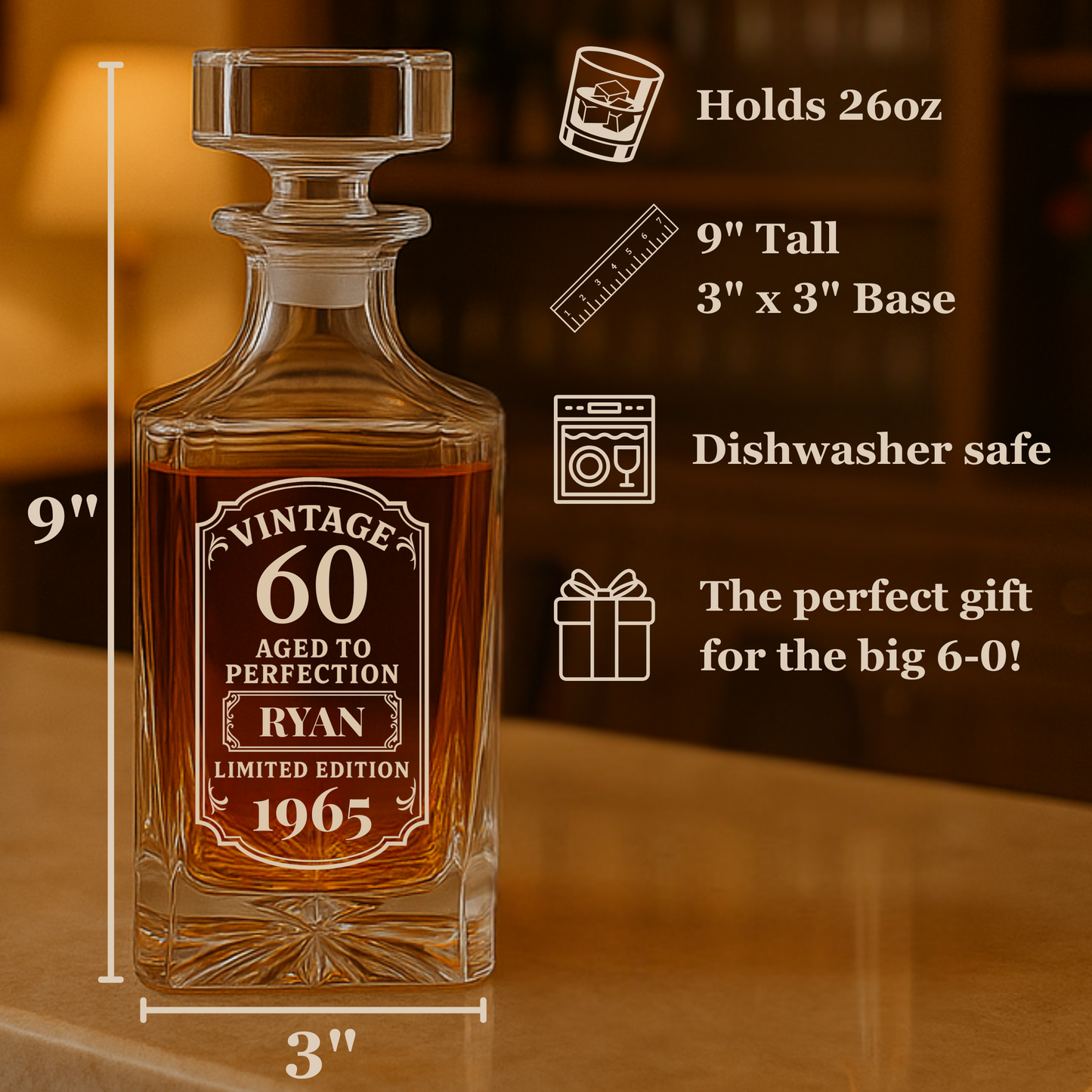 Personalized 60th Birthday Decanter – Vintage Aged to Perfection Gift
