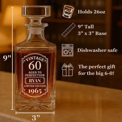 Personalized 60th Birthday Decanter – Vintage Aged to Perfection Gift