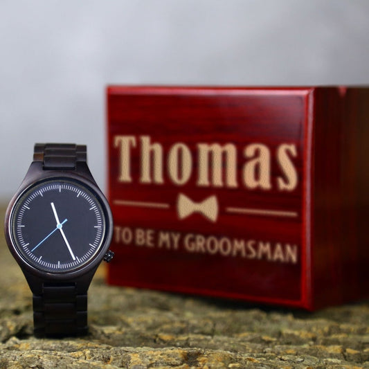 Engraved Black Wood Watch - Watches - GroomsDay