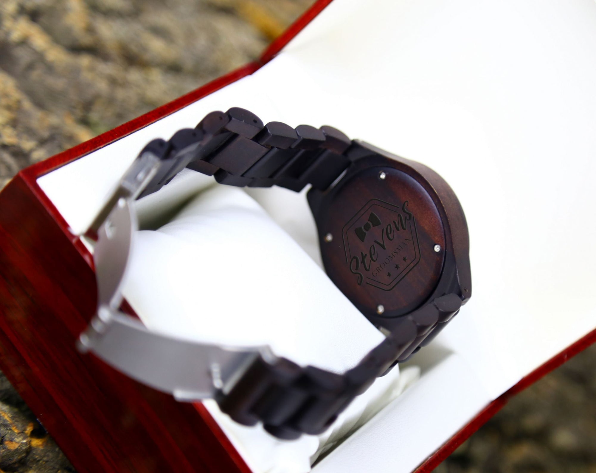 Engraved Black Wood Watch