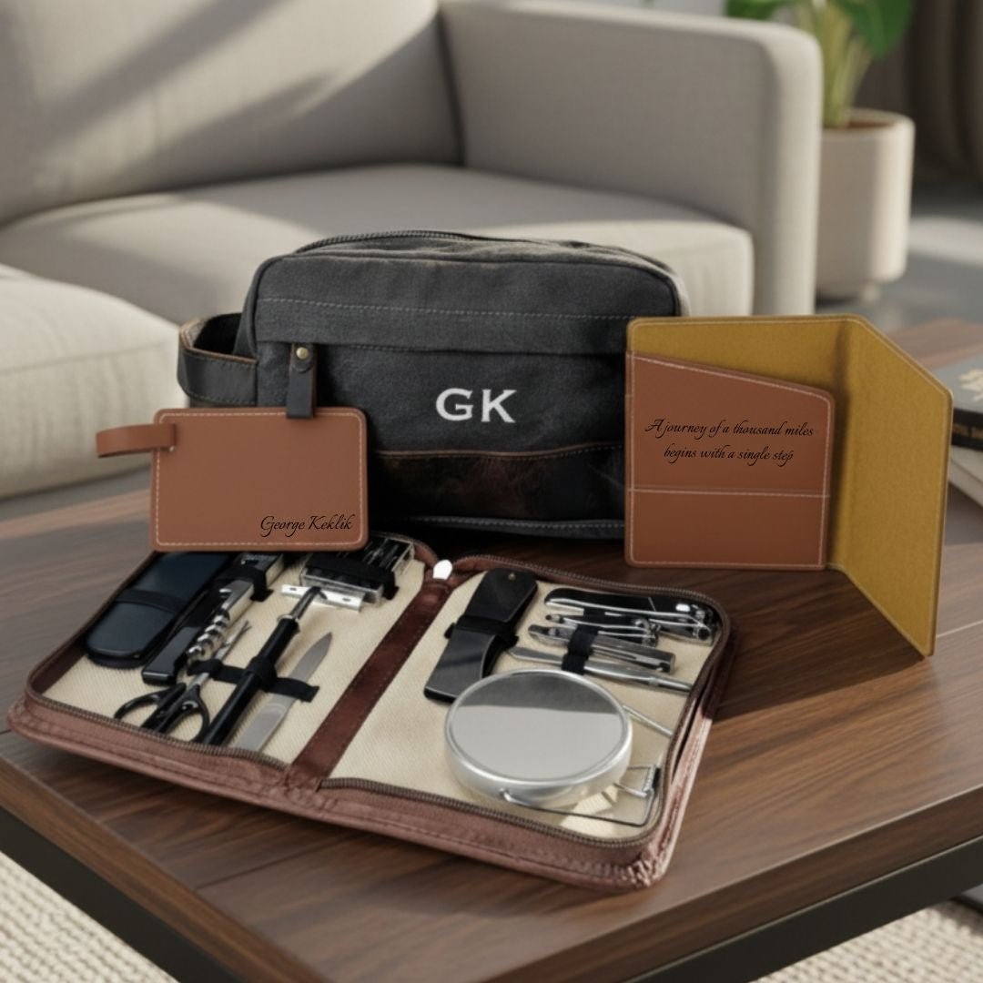Personalized Travel Essentials for Men - Leather - GroomsDay