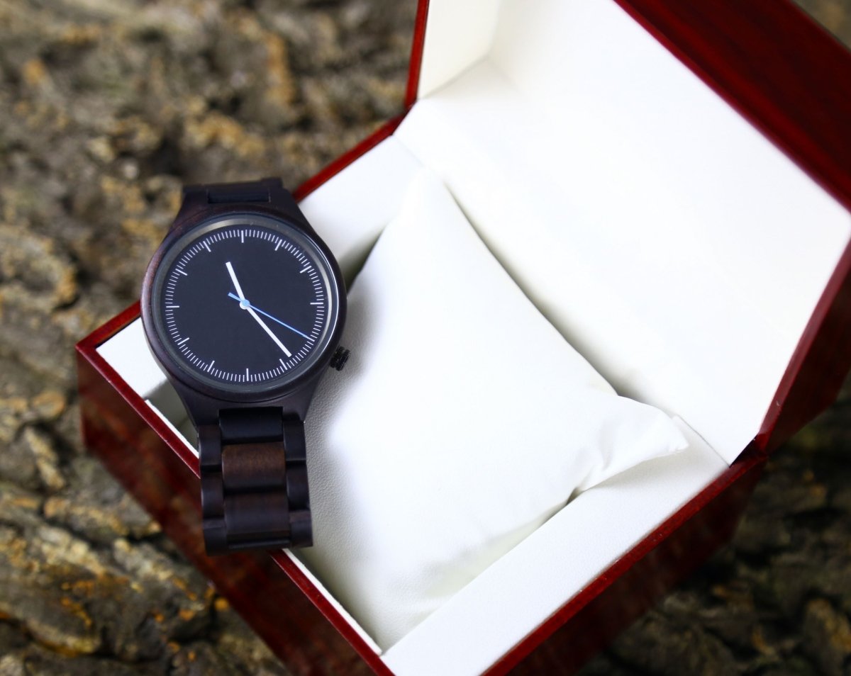 Engraved Black Wood Watch - Watches - GroomsDay