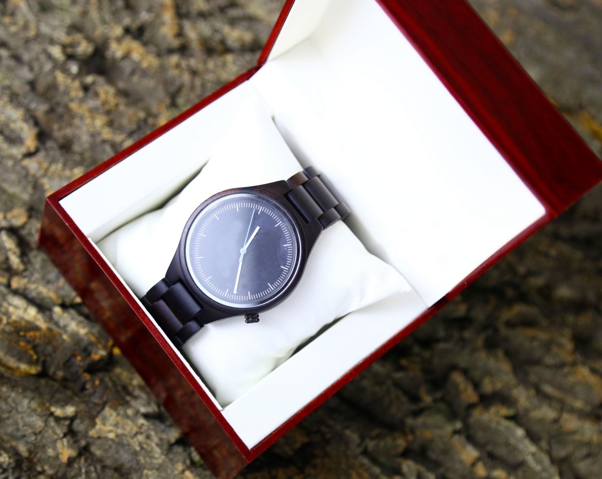 Engraved Black Wood Watch - Watches - GroomsDay