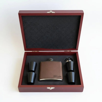 Leather Flask Gift Set - Flasks - GroomsDay