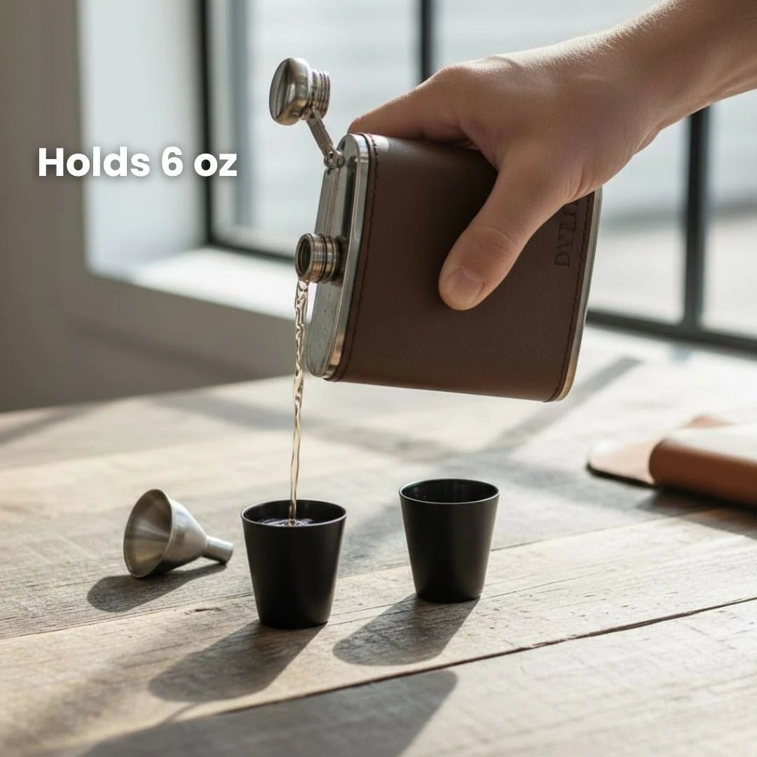 Leather Flask Gift Set - Flasks - GroomsDay