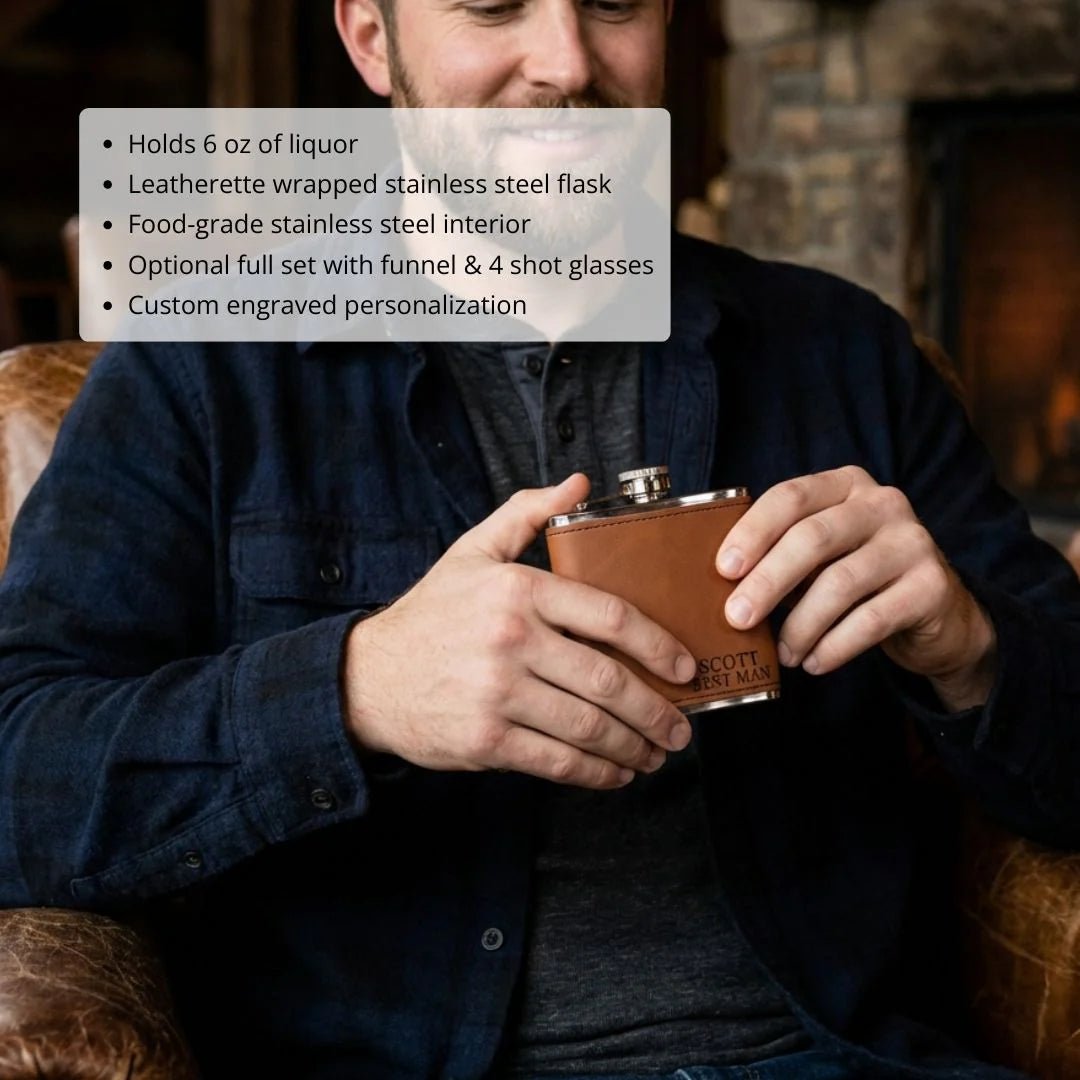 Leather Flask Gift Set - Flasks - GroomsDay