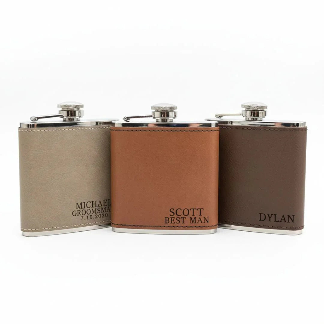 Leather Flask Gift Set - Flasks - GroomsDay