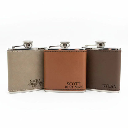 Leather Flask Gift Set - Flasks - GroomsDay