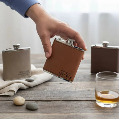Leather Flask Gift Set - Flasks - GroomsDay