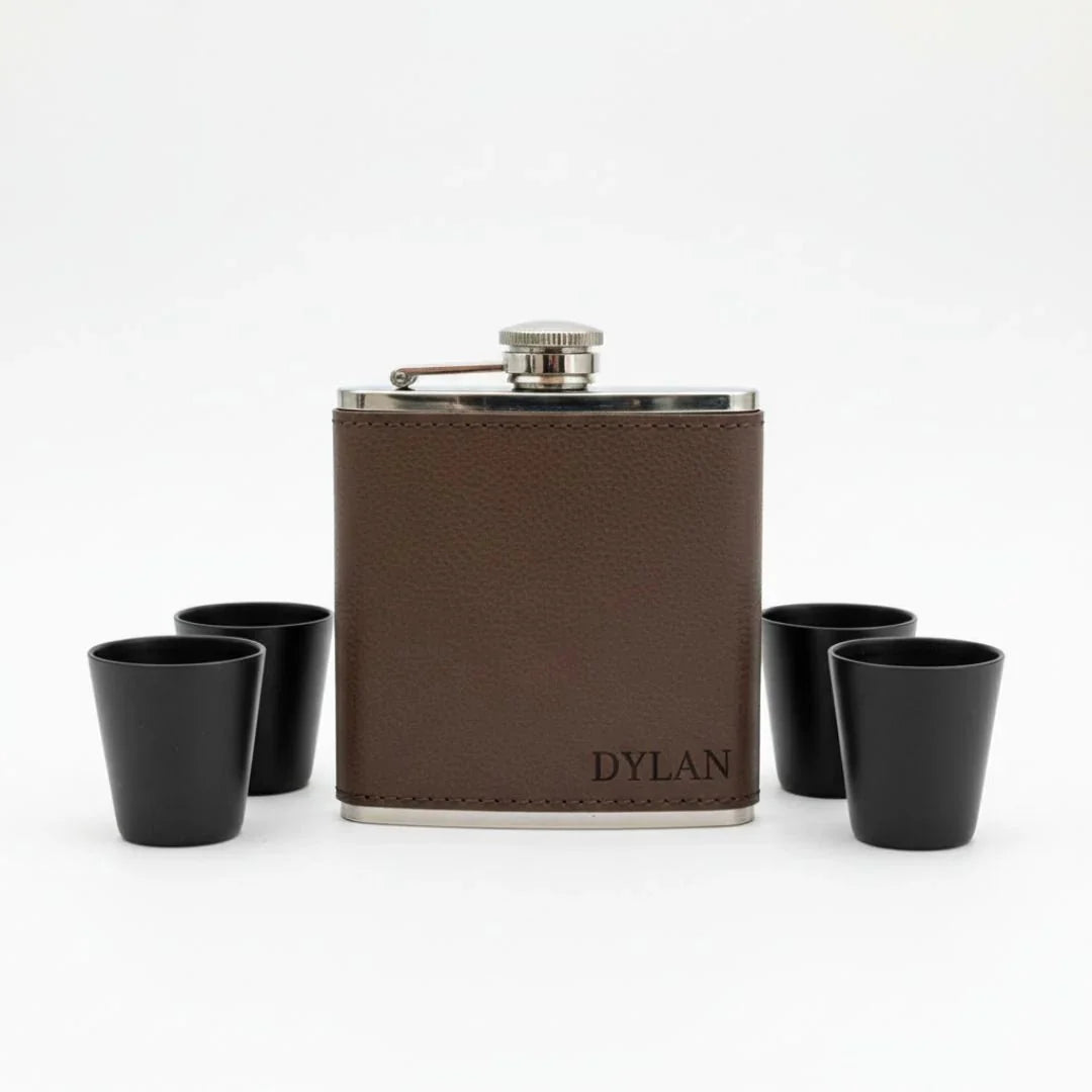 Leather Flask Gift Set - Flasks - GroomsDay