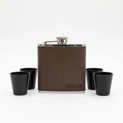 Leather Flask Gift Set - Flasks - GroomsDay