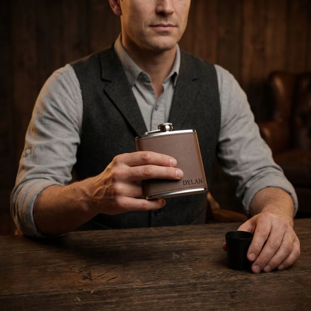 Leather Flask Gift Set - Flasks - GroomsDay