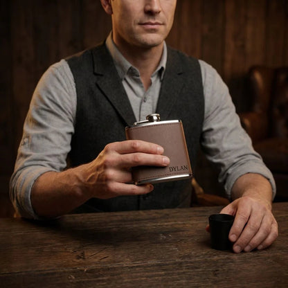 Leather Flask Gift Set - Flasks - GroomsDay