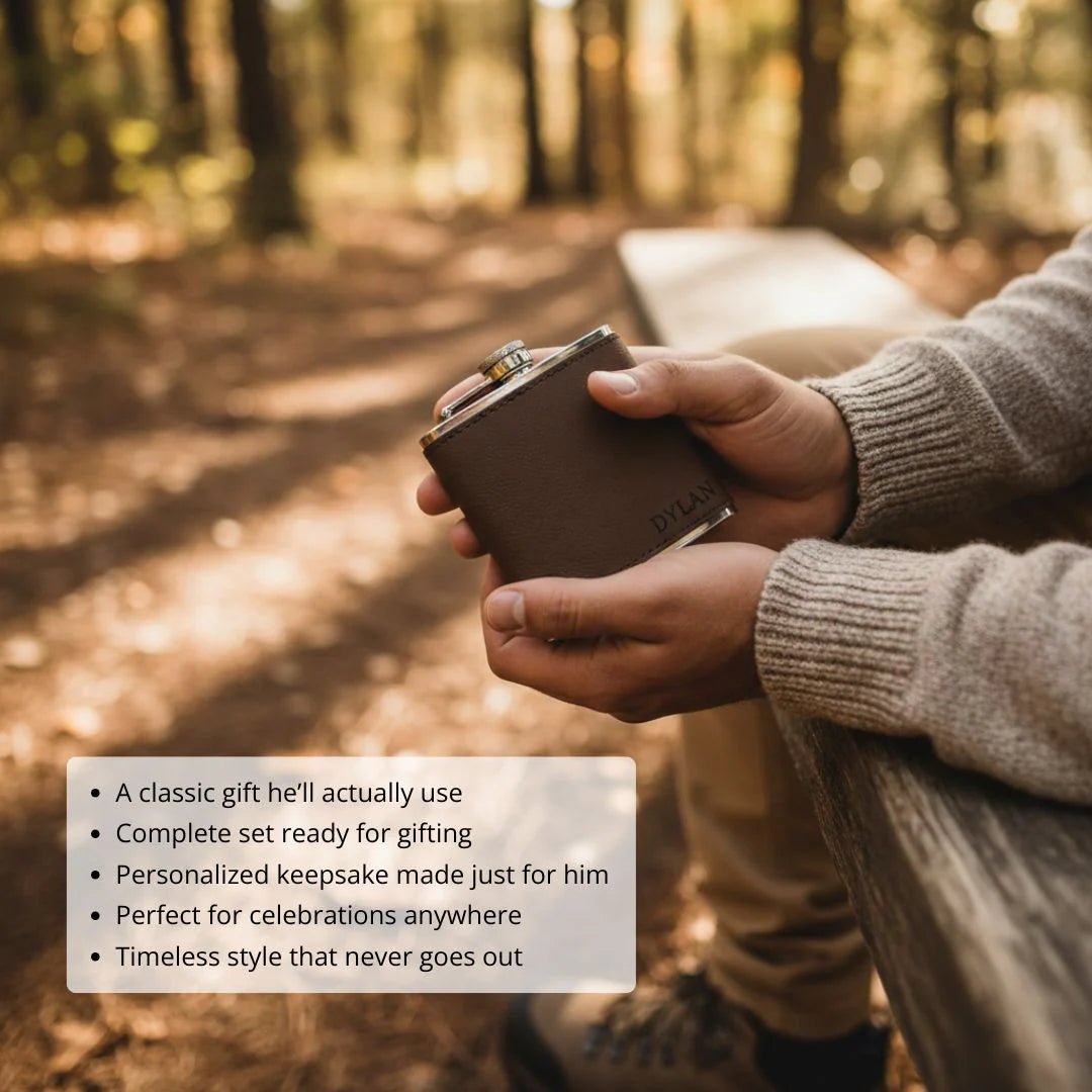 Leather Flask Gift Set - Flasks - GroomsDay