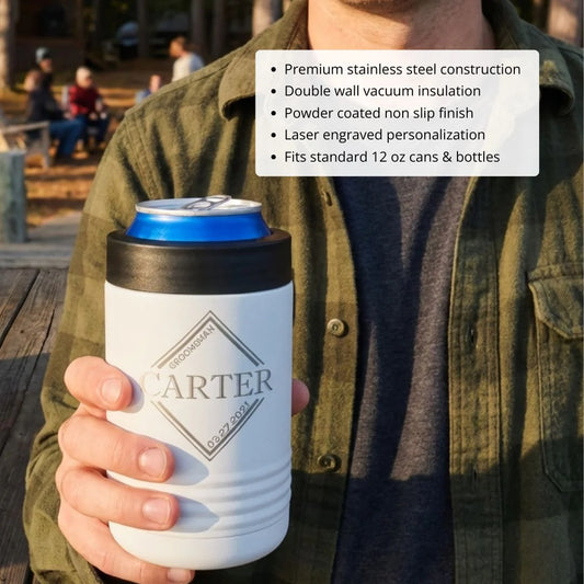 custom koozie and can cooler for groomsmen