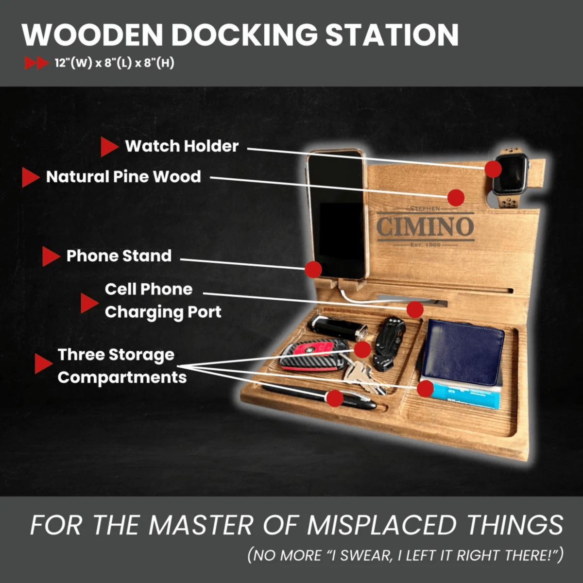Personalized Wooden Docking Station - Anniversary - GroomsDay