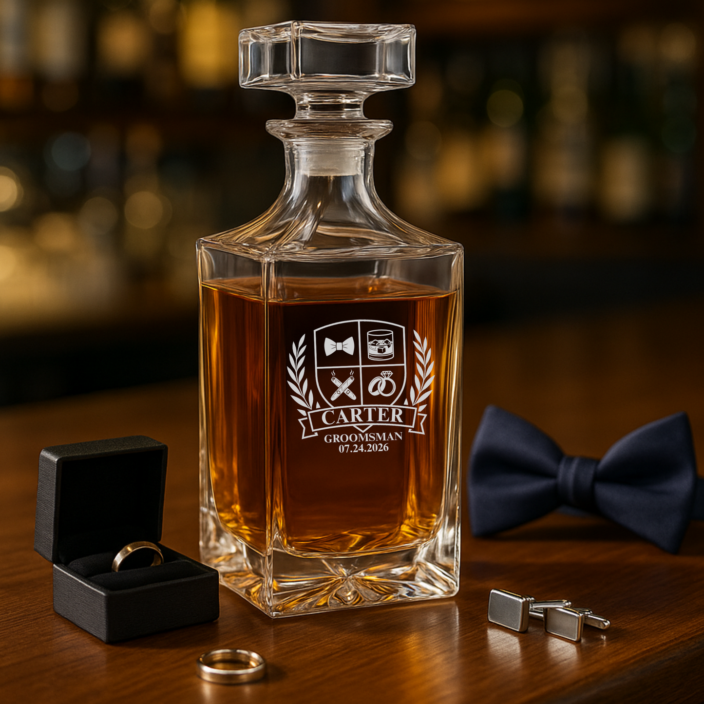 Wedding Party Crest Whiskey Decanter