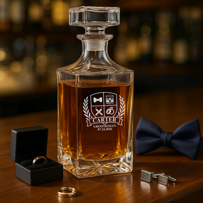 Wedding Party Crest Whiskey Decanter