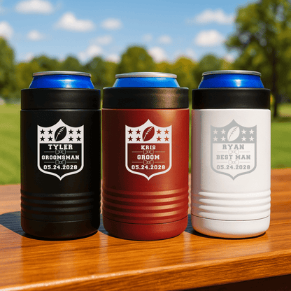 Groomsmen Football Can Cooler - Koozies - GroomsDay