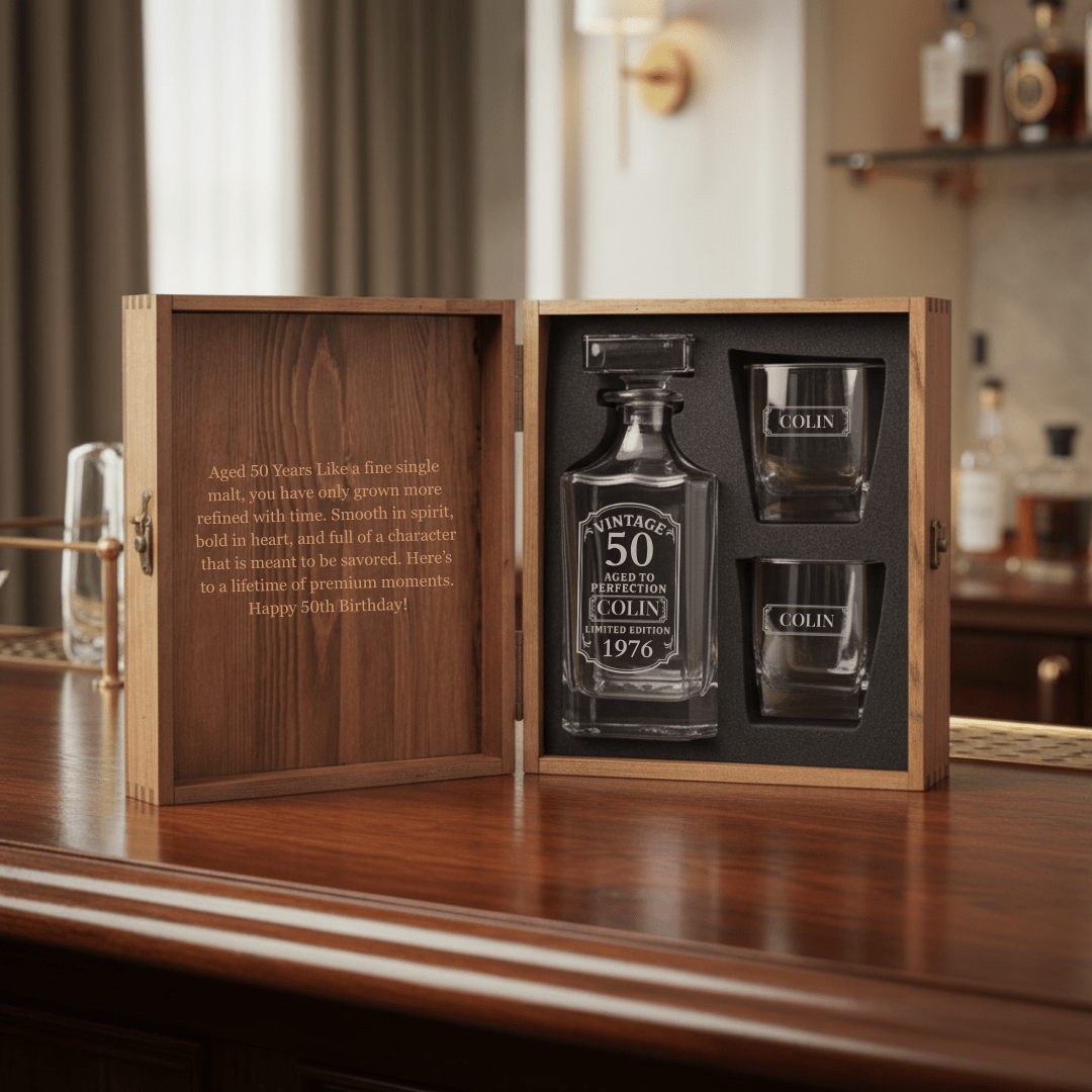 50th Birthday Decanter Set - Birthday - GroomsDay