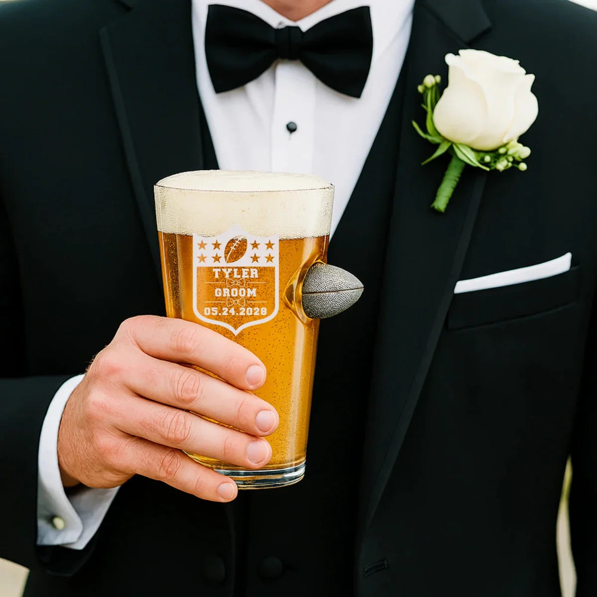 Groomsmen Football Draft Pint Glass - Football - GroomsDay