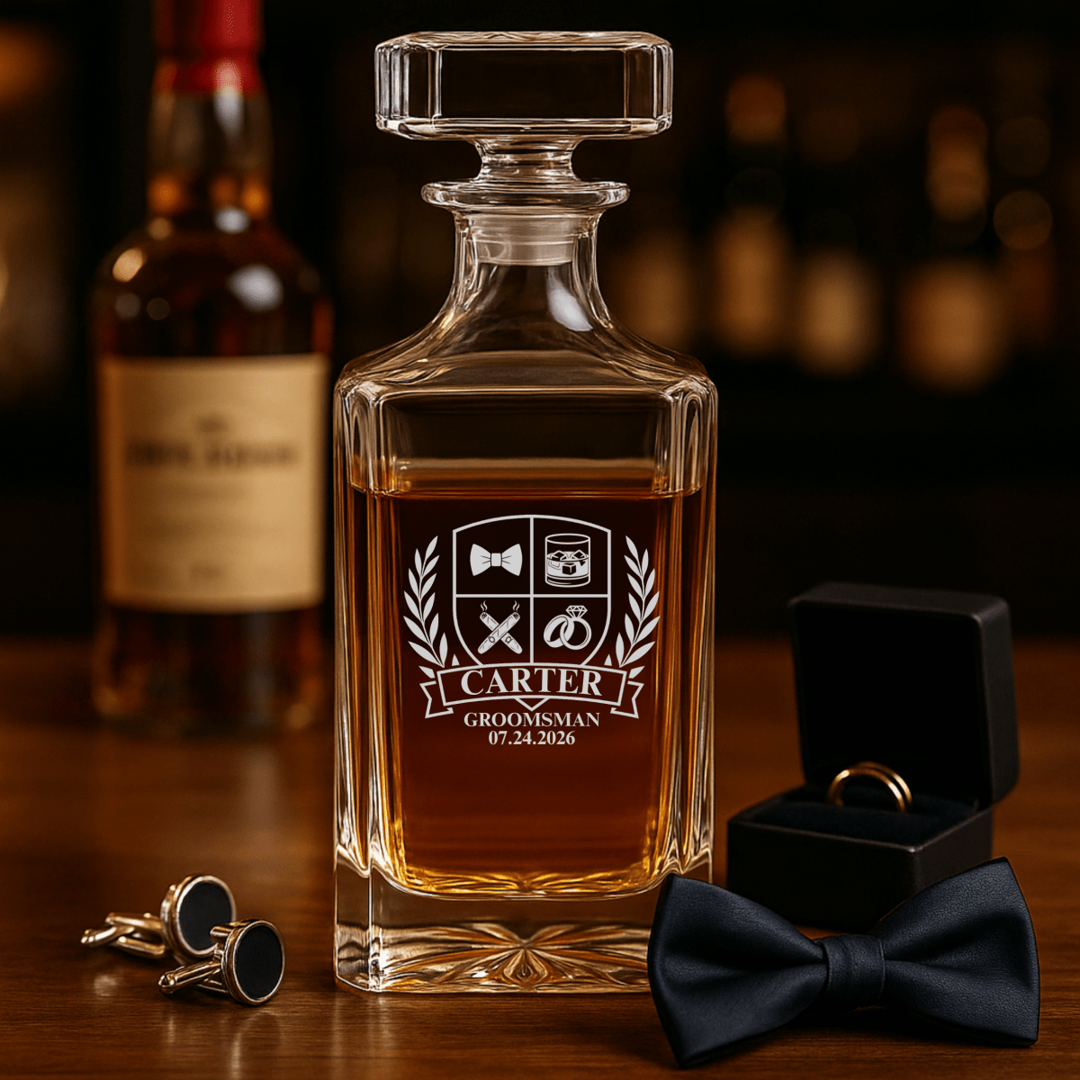 Wedding Party Crest Whiskey Decanter - Groomsmen Proposal - GroomsDay