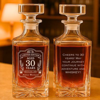 Custom 30th Birthday Decanter – Limited Edition Whiskey Gift for Him