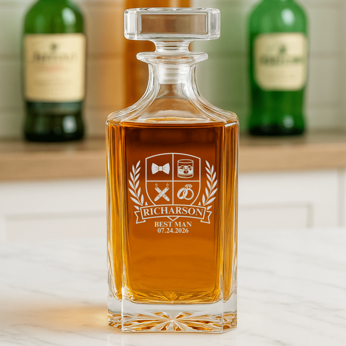 Wedding Party Crest Whiskey Decanter - Groomsmen Proposal - GroomsDay