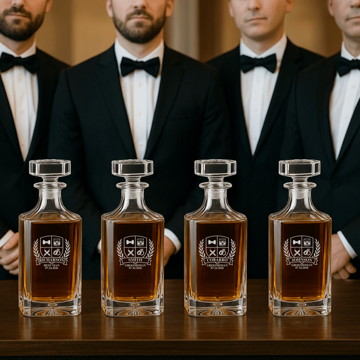 Wedding Party Crest Whiskey Decanter - Groomsmen Proposal - GroomsDay