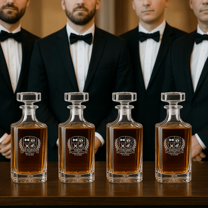 Wedding Party Crest Whiskey Decanter - Groomsmen Proposal - GroomsDay