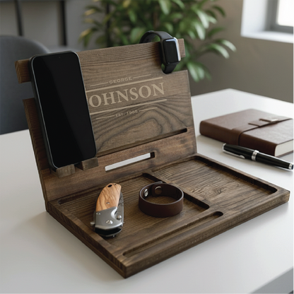 Personalized Wooden Docking Station - Anniversary - GroomsDay